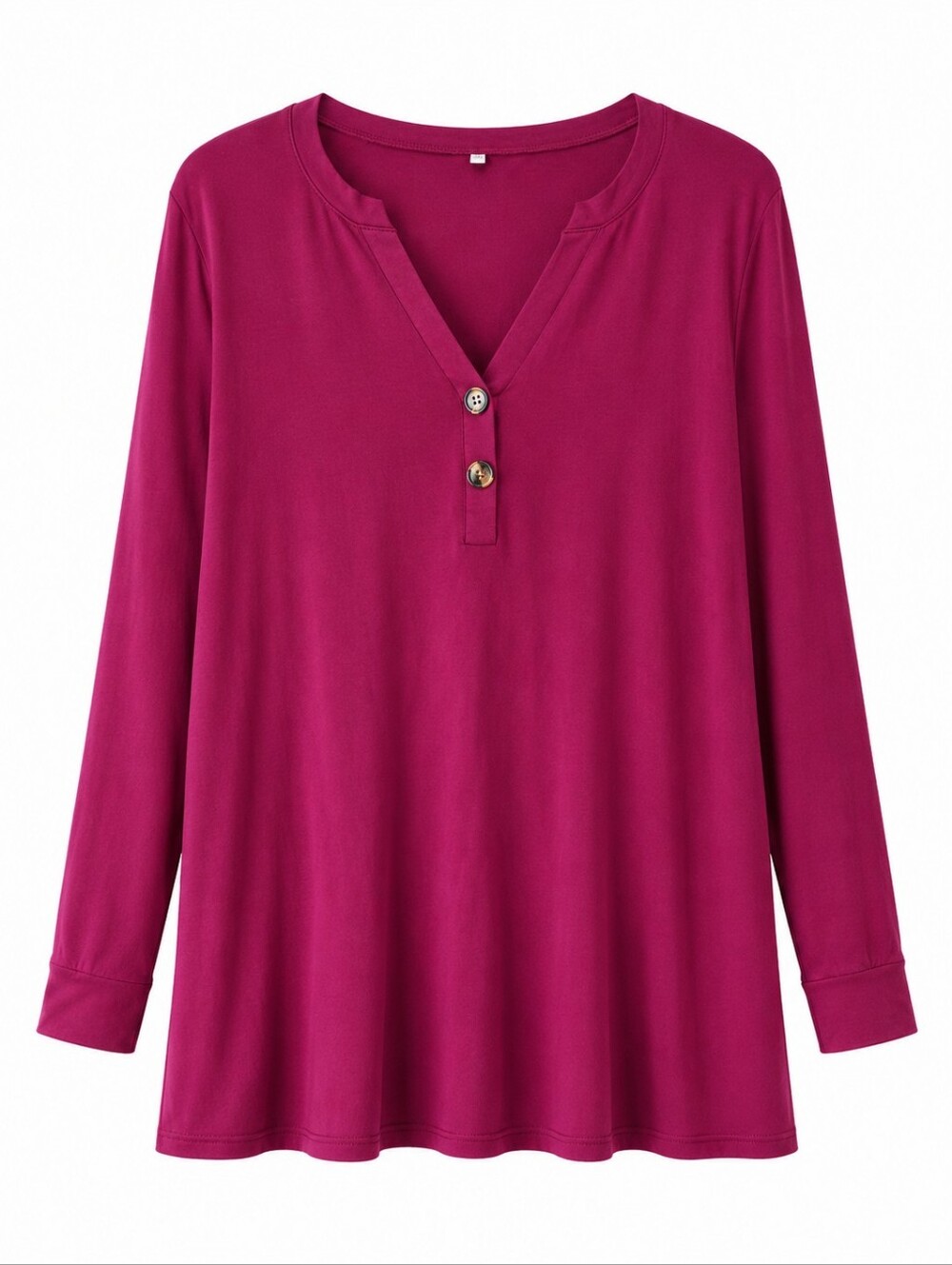 Women's Berry Pink Button Detail Tunic Top Long Sleeve Blouse 2XL
